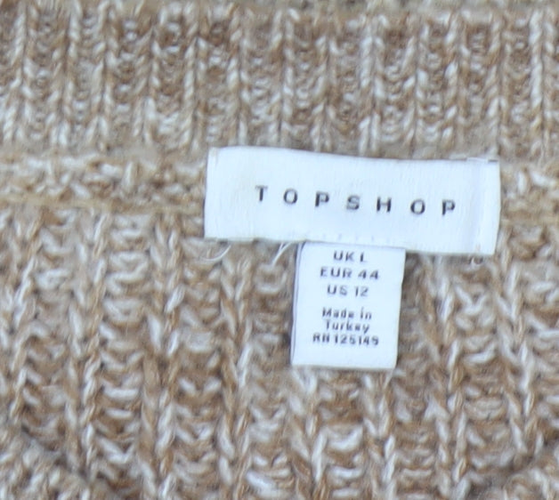 Topshop Women Beige Chunky Knit Button Cardigan Size L