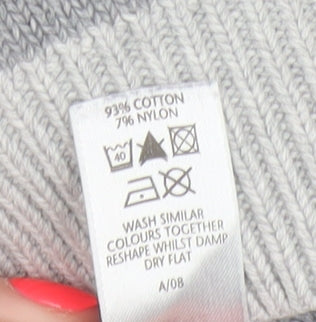 Bhs Women’s Grey White Striped Crew Neck Jumper UK 14 Cotton Knit