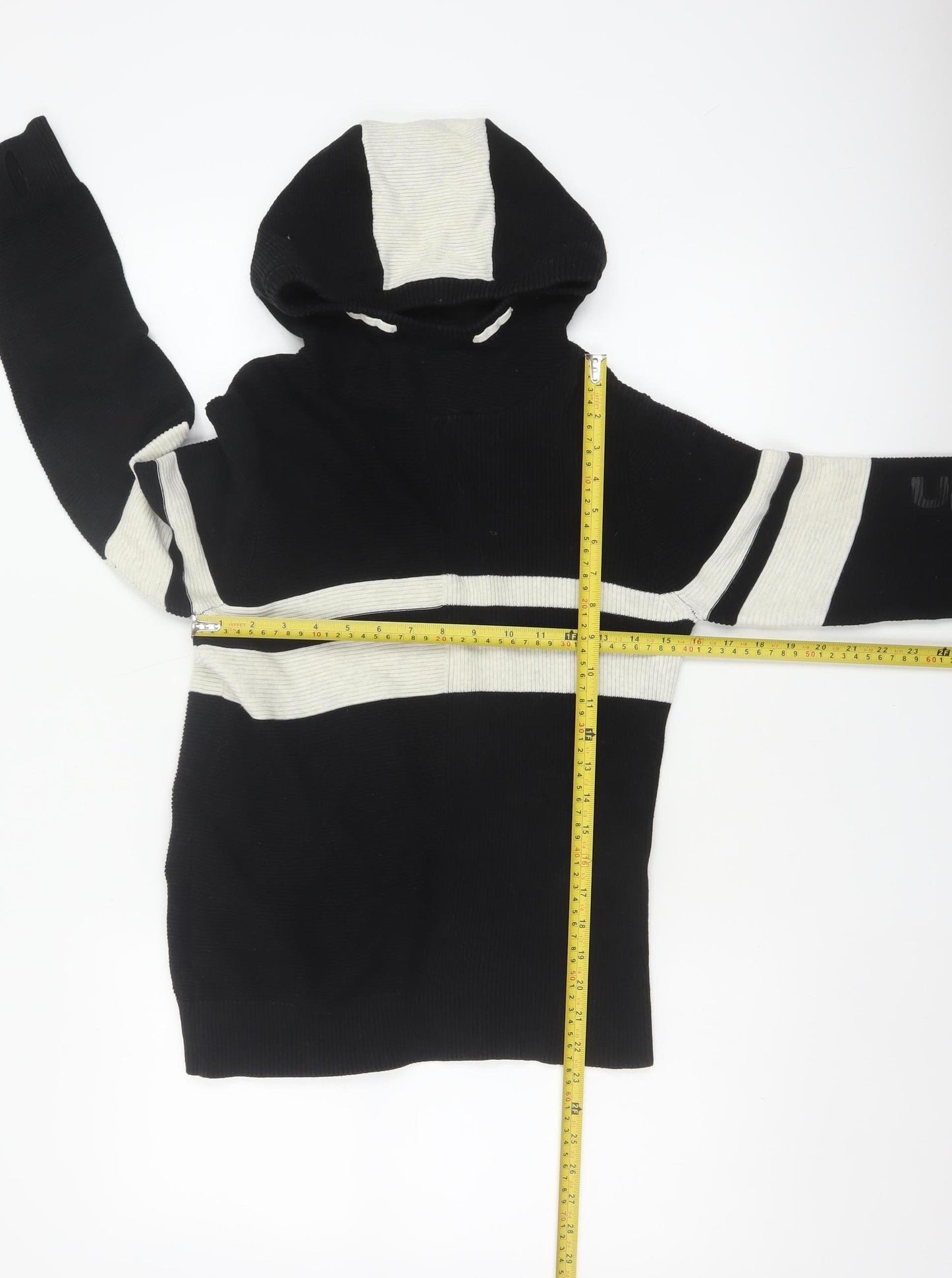 Next Boys Black White Hooded Pullover Jumper 11 Years 146cm Cotton