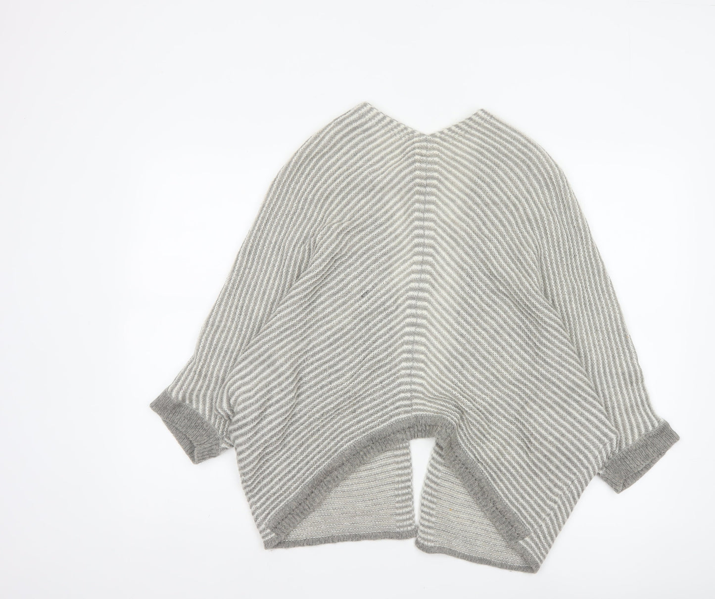 Pull&Bear Women Grey White Stripe Open Knit Cardigan Size L