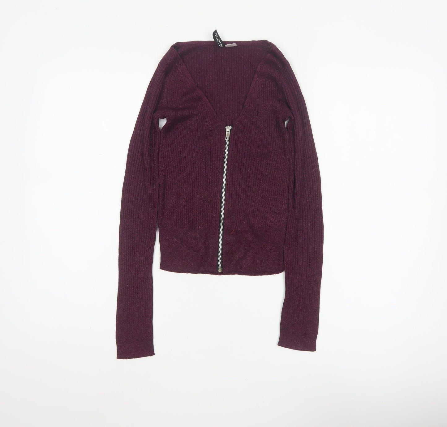 Divided H&M Women Purple XS Rib Knit V-Neck Full Zip Cardigan