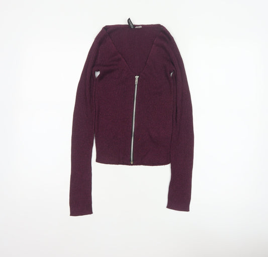 Divided H&M Women Purple XS Rib Knit V-Neck Full Zip Cardigan