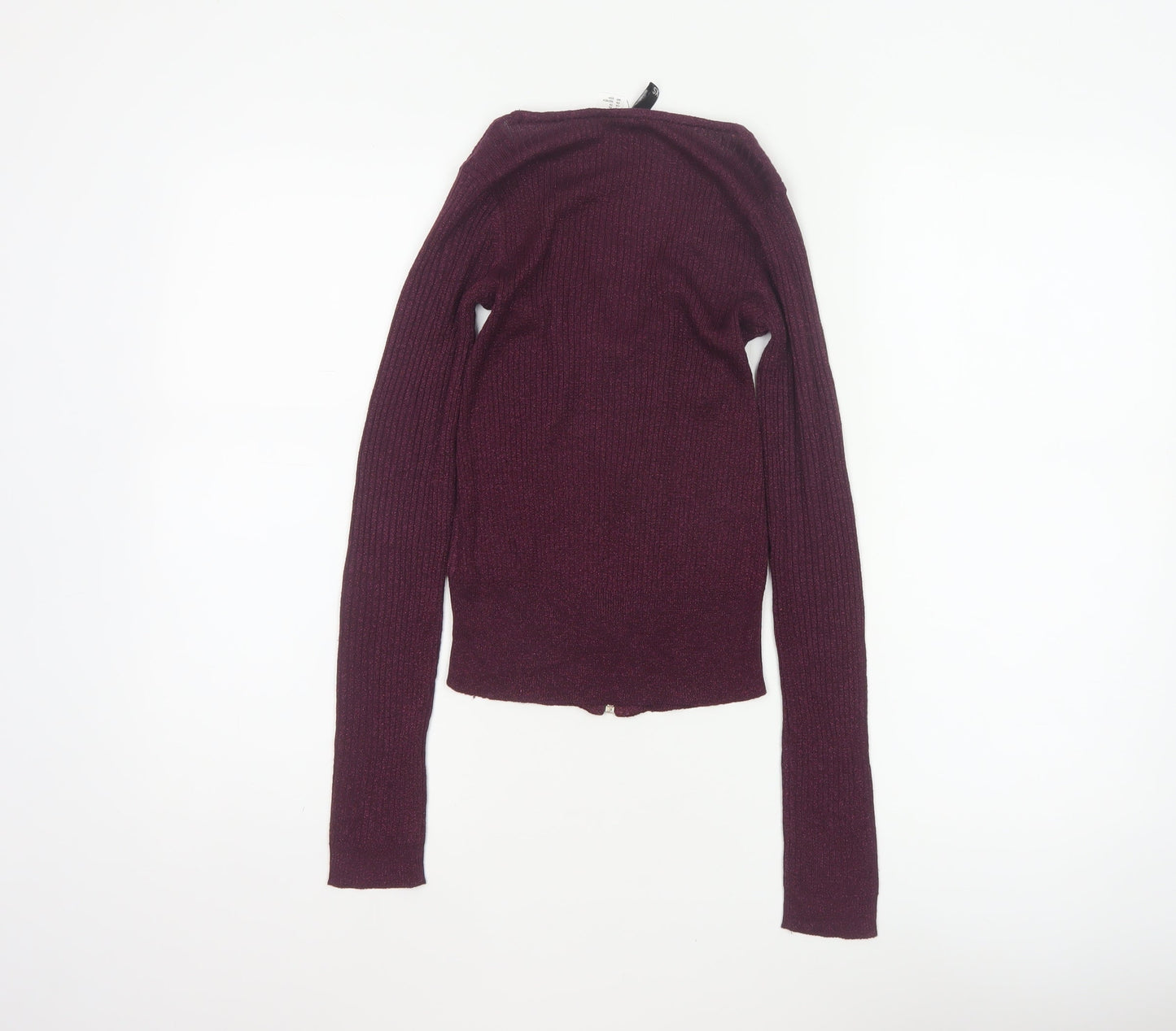 Divided H&M Women Purple XS Rib Knit V-Neck Full Zip Cardigan