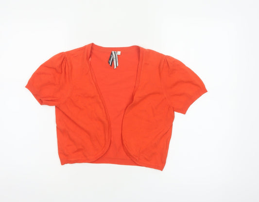 Bexleys Women Orange Size 12 Open Knit Puff Sleeve Cardigan