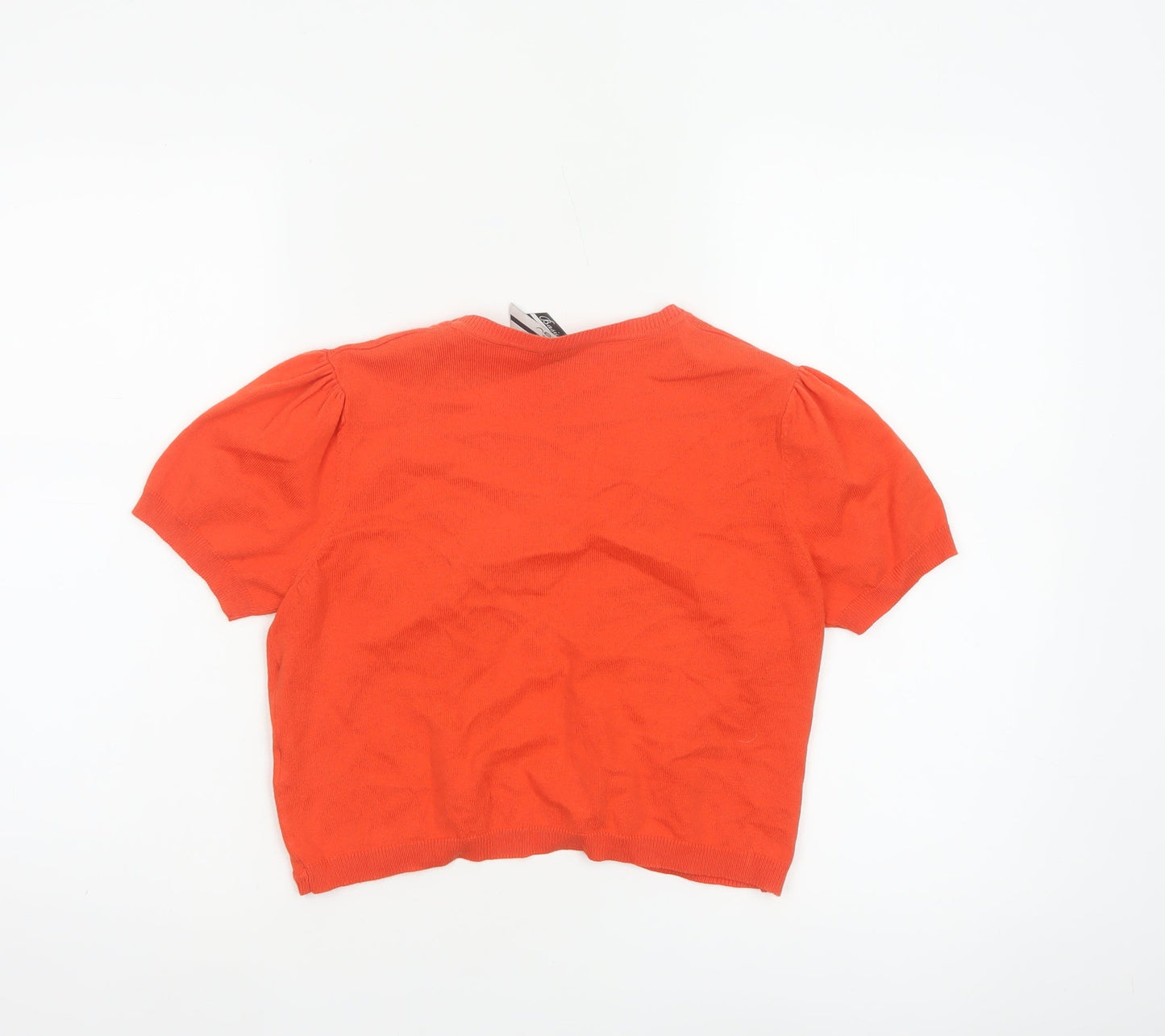Bexleys Women Orange Size 12 Open Knit Puff Sleeve Cardigan