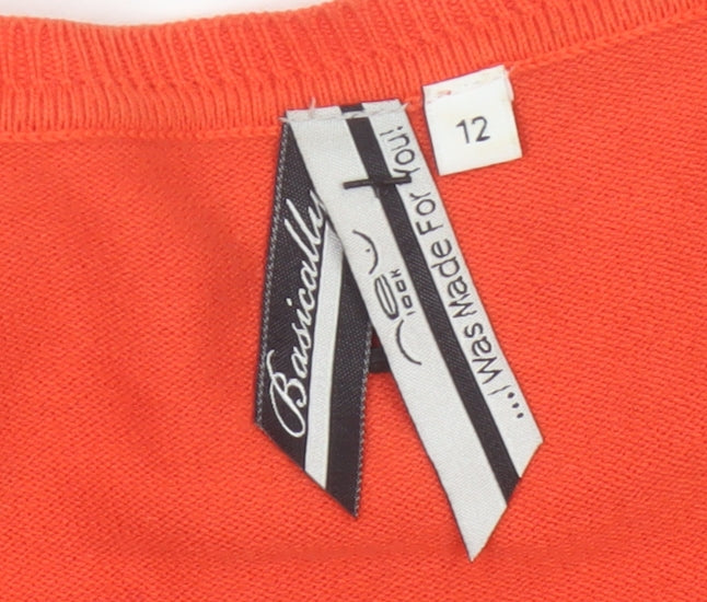 Bexleys Women Orange Size 12 Open Knit Puff Sleeve Cardigan