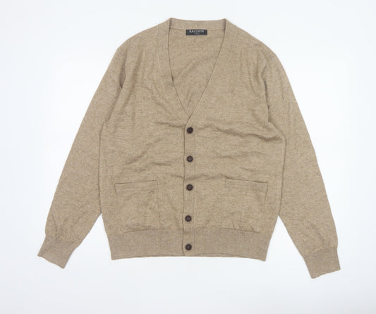 Kallspin Men's Beige S Cashmere Wool Blend Button Cardigan Pockets
