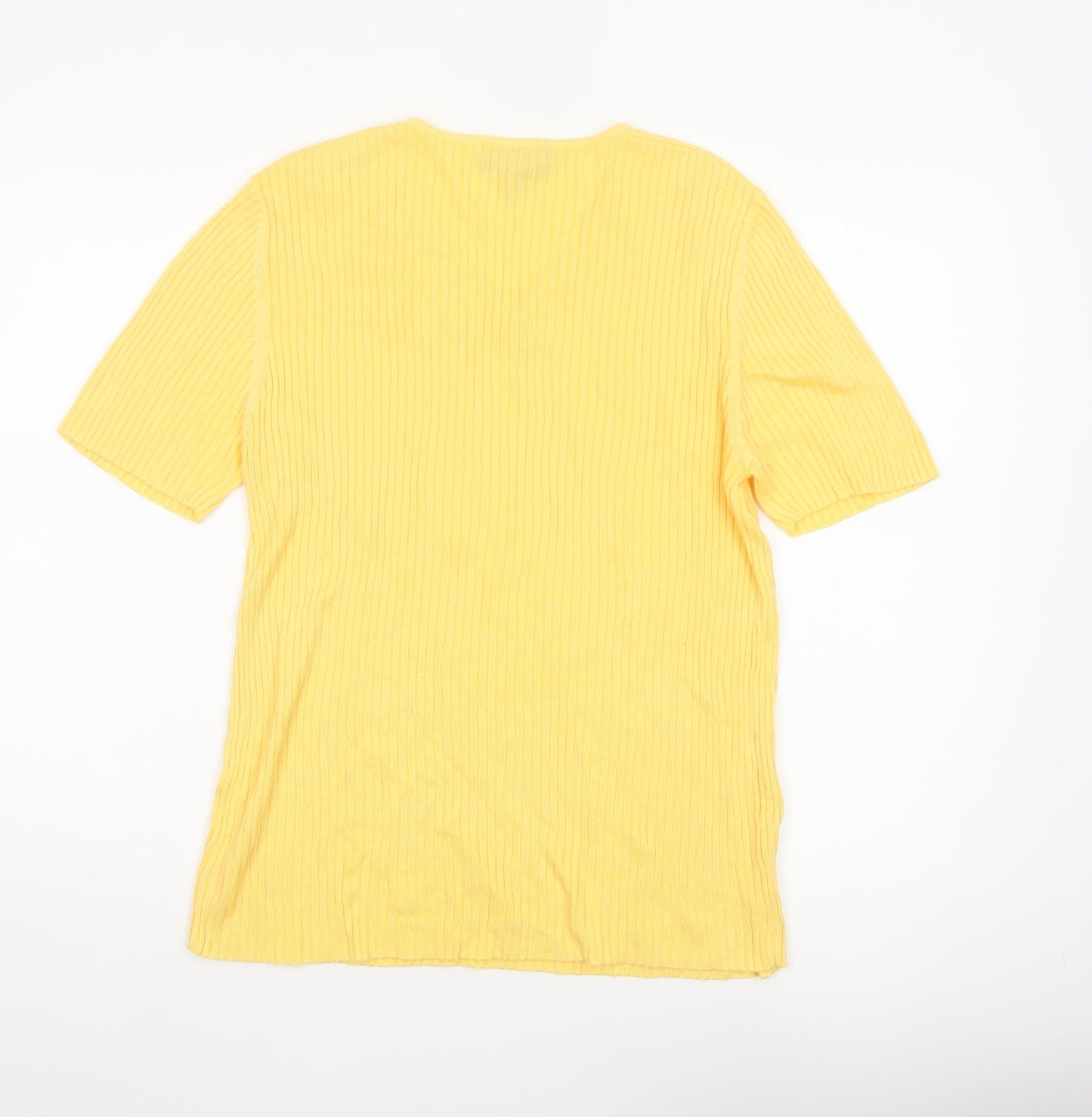 PAON Women’s Yellow L Ribbed V-Neck Short Sleeve Knit Top