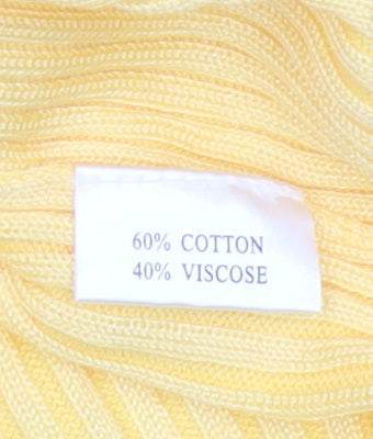PAON Women’s Yellow L Ribbed V-Neck Short Sleeve Knit Top