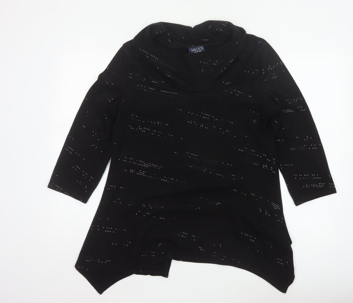 Saloos Women Black XL Cowl Neck Rhinestone Knit Tunic Jumper