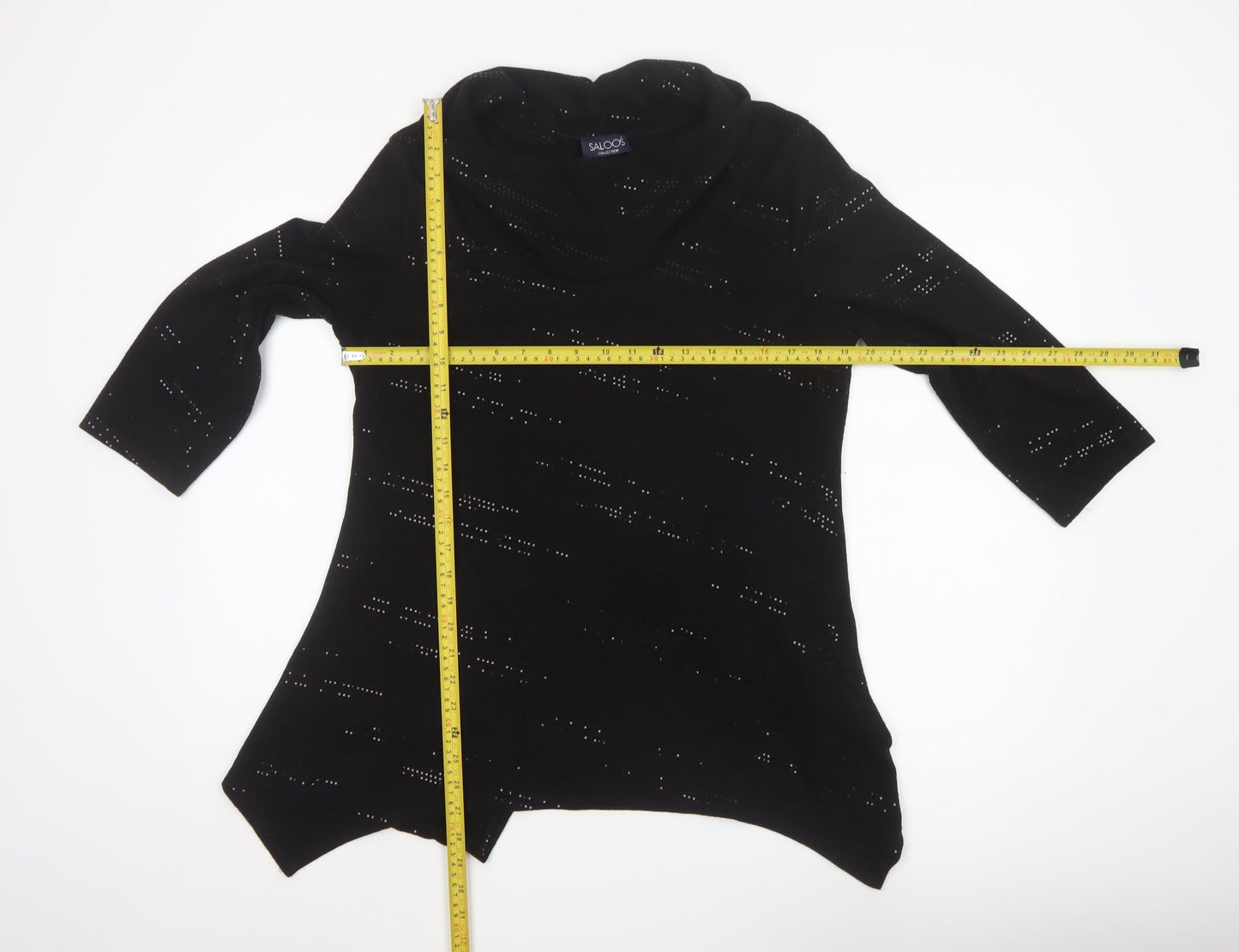 Saloos Women Black XL Cowl Neck Rhinestone Knit Tunic Jumper