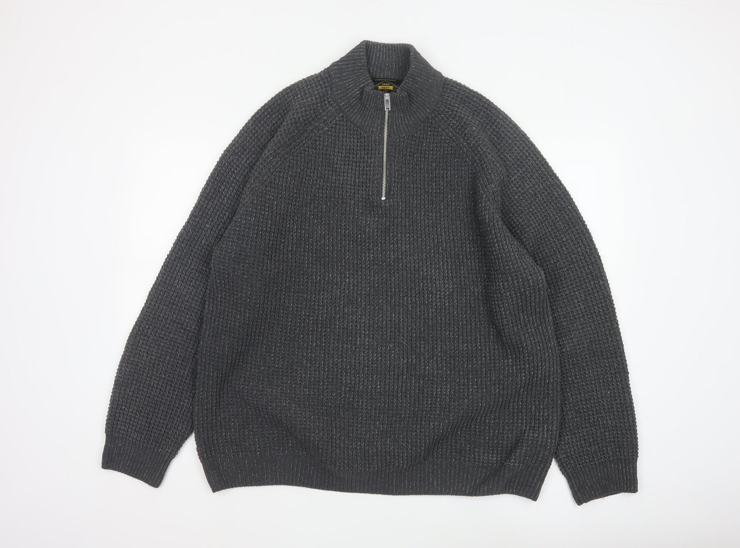 Next Men’s Grey XL 1/4 Zip Chunky Knit High Neck Jumper