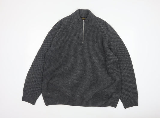 Next Men’s Grey XL 1/4 Zip Chunky Knit High Neck Jumper