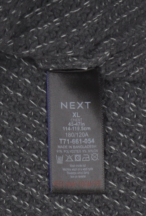 Next Men’s Grey XL 1/4 Zip Chunky Knit High Neck Jumper