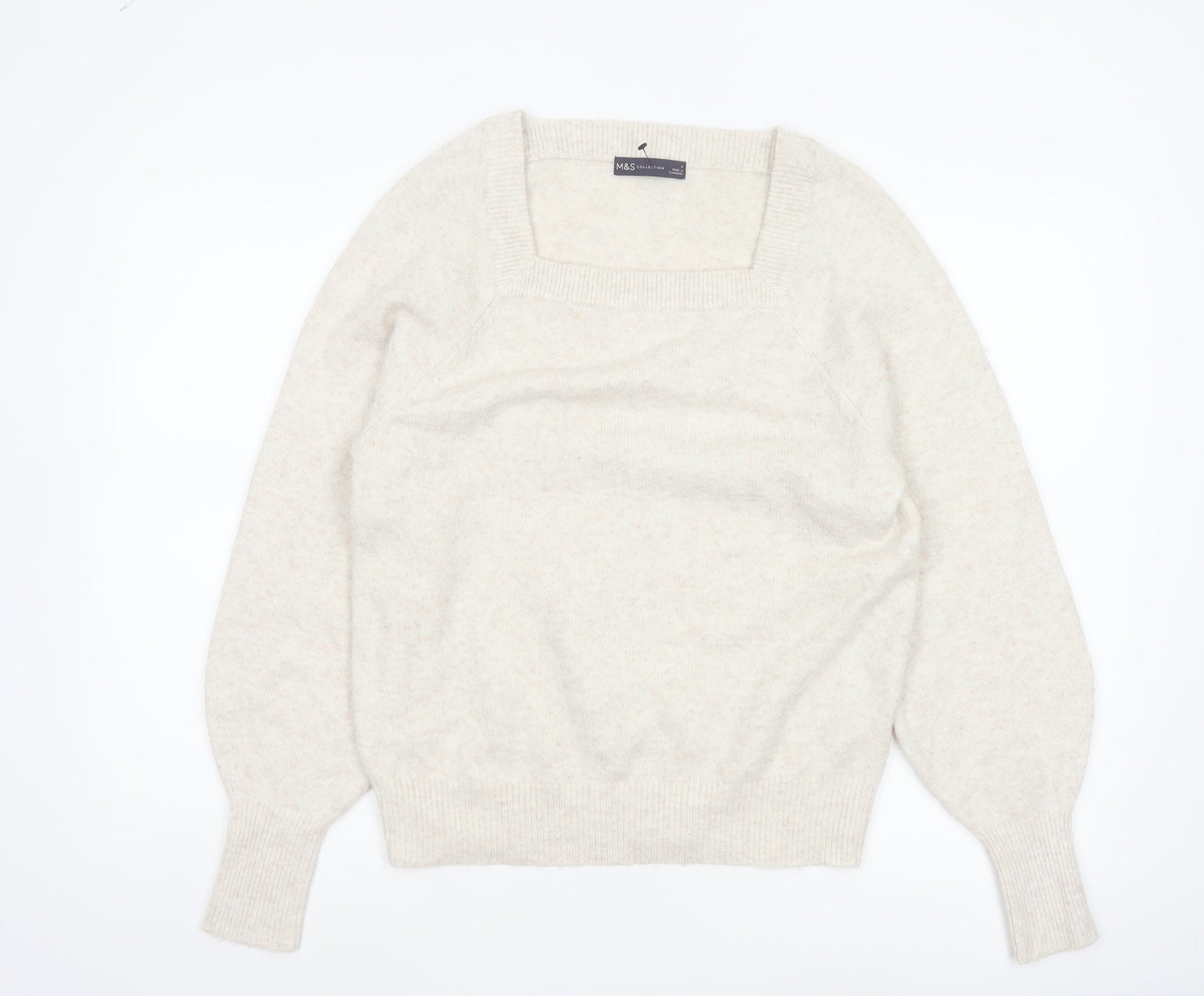Marks & Spencer Women Beige M Square Neck Balloon Sleeve Knit Jumper