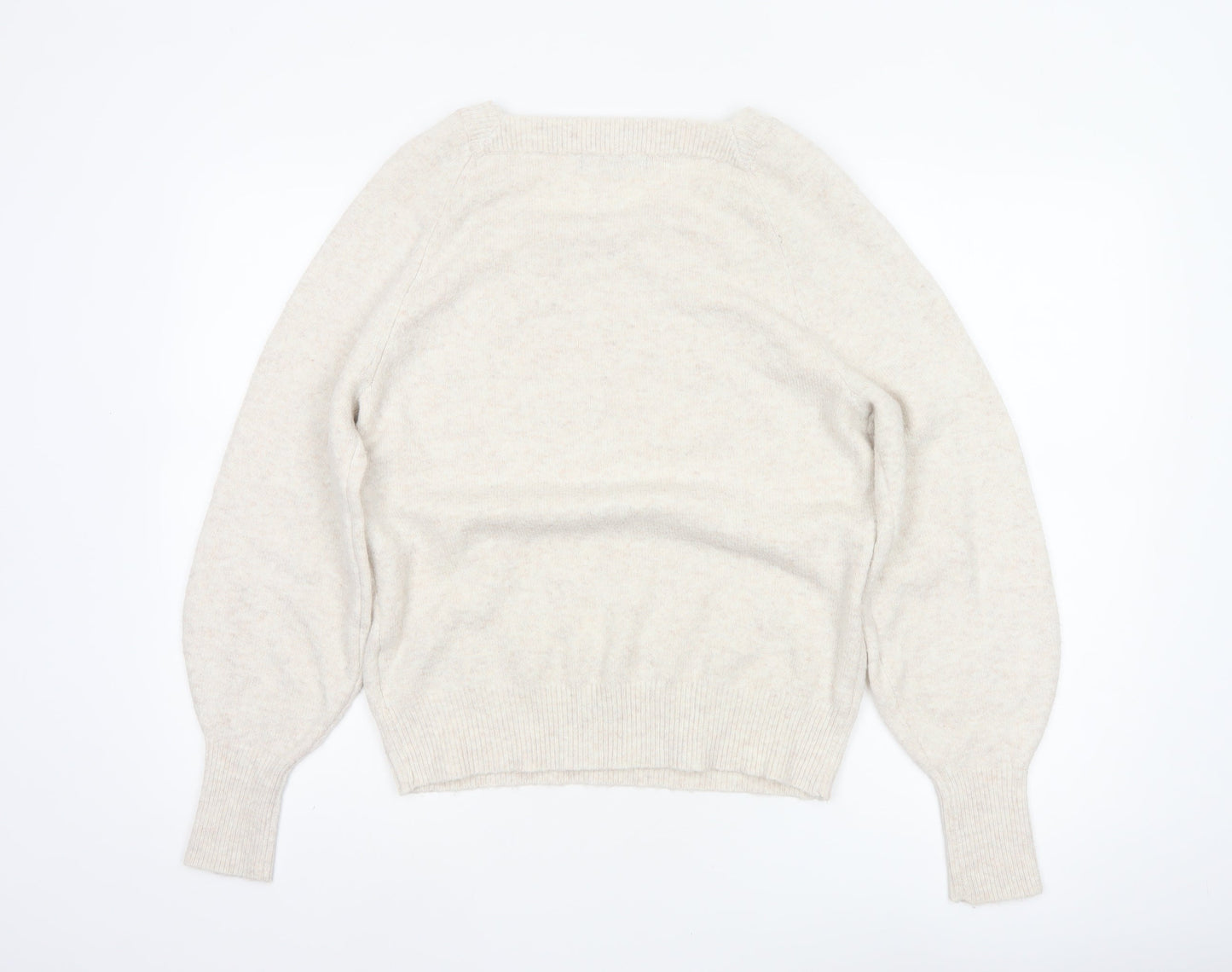 Marks & Spencer Women Beige M Square Neck Balloon Sleeve Knit Jumper