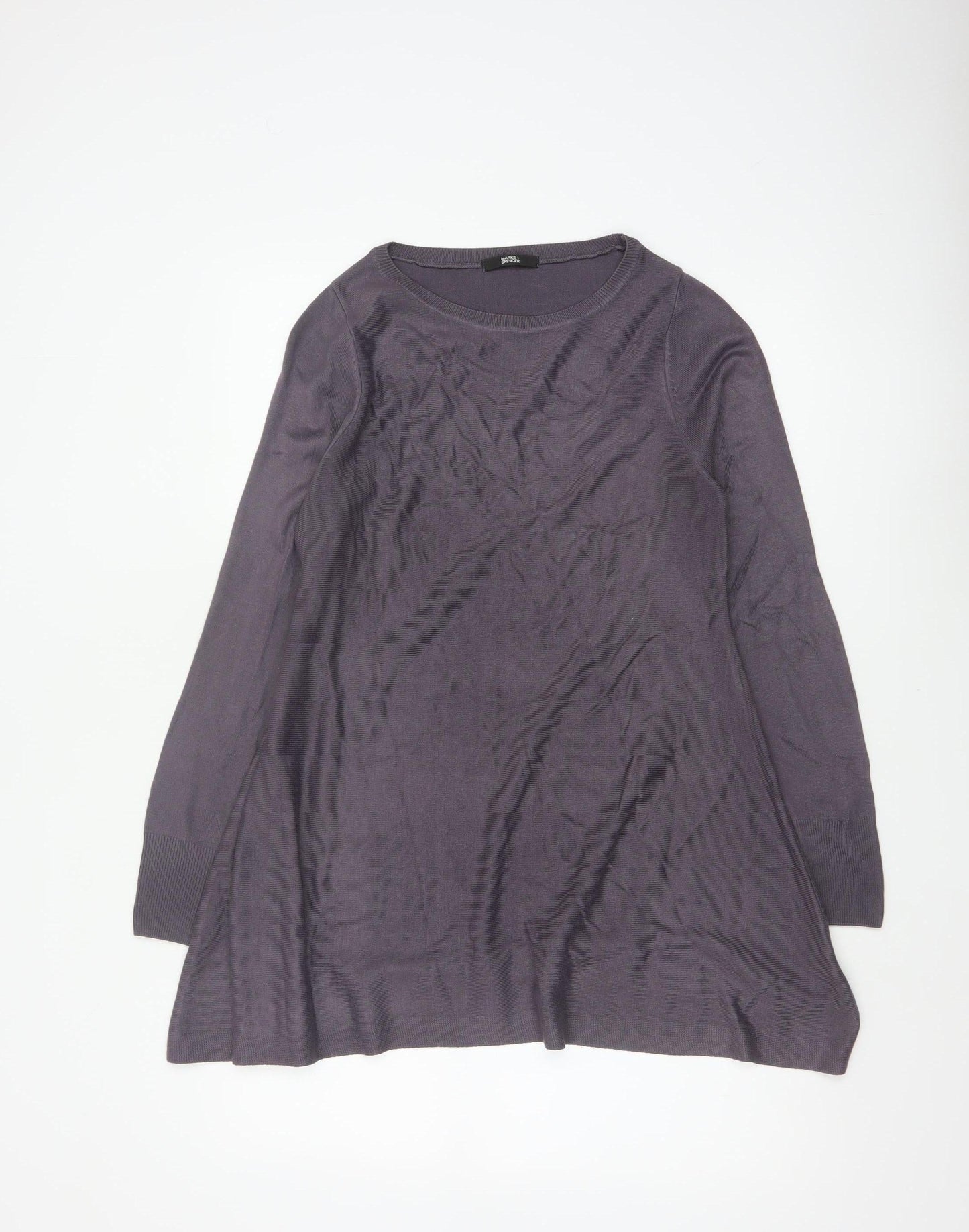 Marks & Spencer Women Purple UK 12 Long Sleeve Round Neck Tunic Jumper