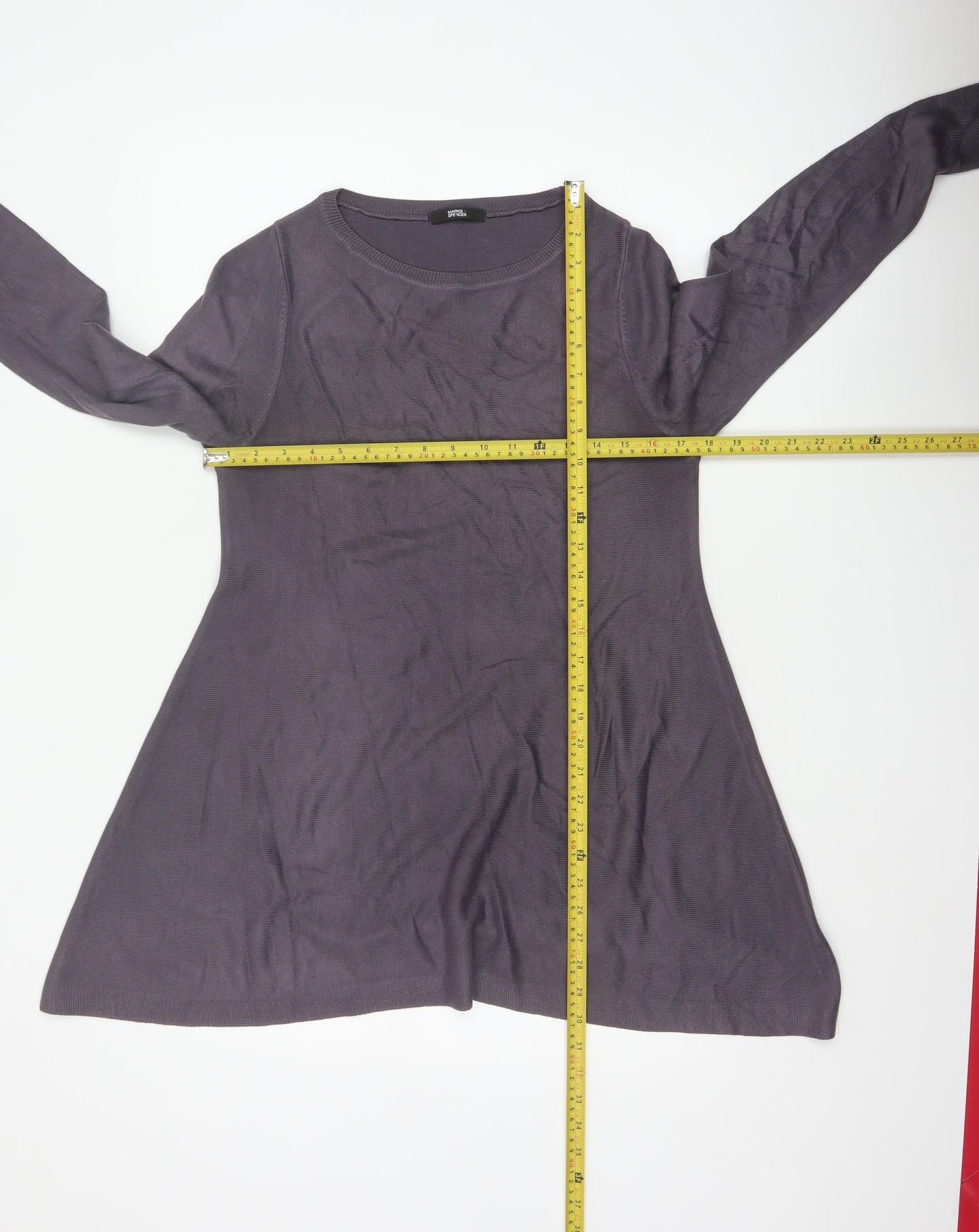 Marks & Spencer Women Purple UK 12 Long Sleeve Round Neck Tunic Jumper