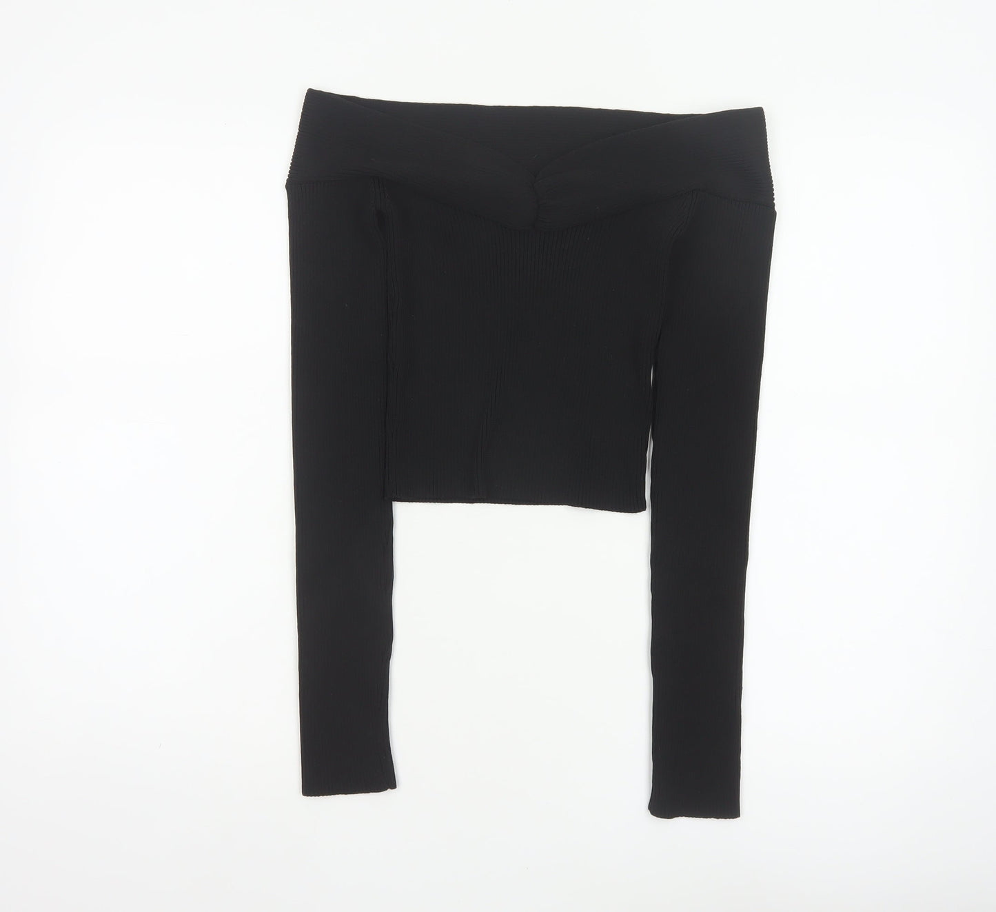 H&M Divided Women’s Black S Off Shoulder Rib Knit Slim Jumper