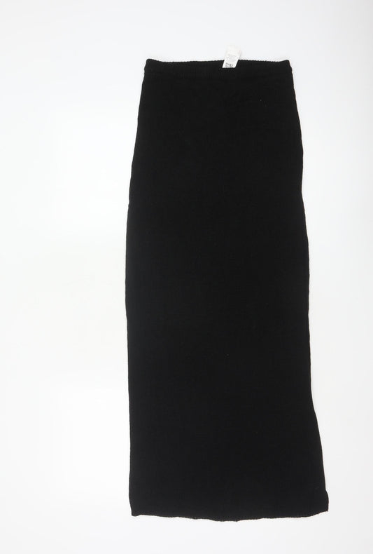 New Look Women Black S Long Rib Knit Stretch Pencil Maxi Skirt