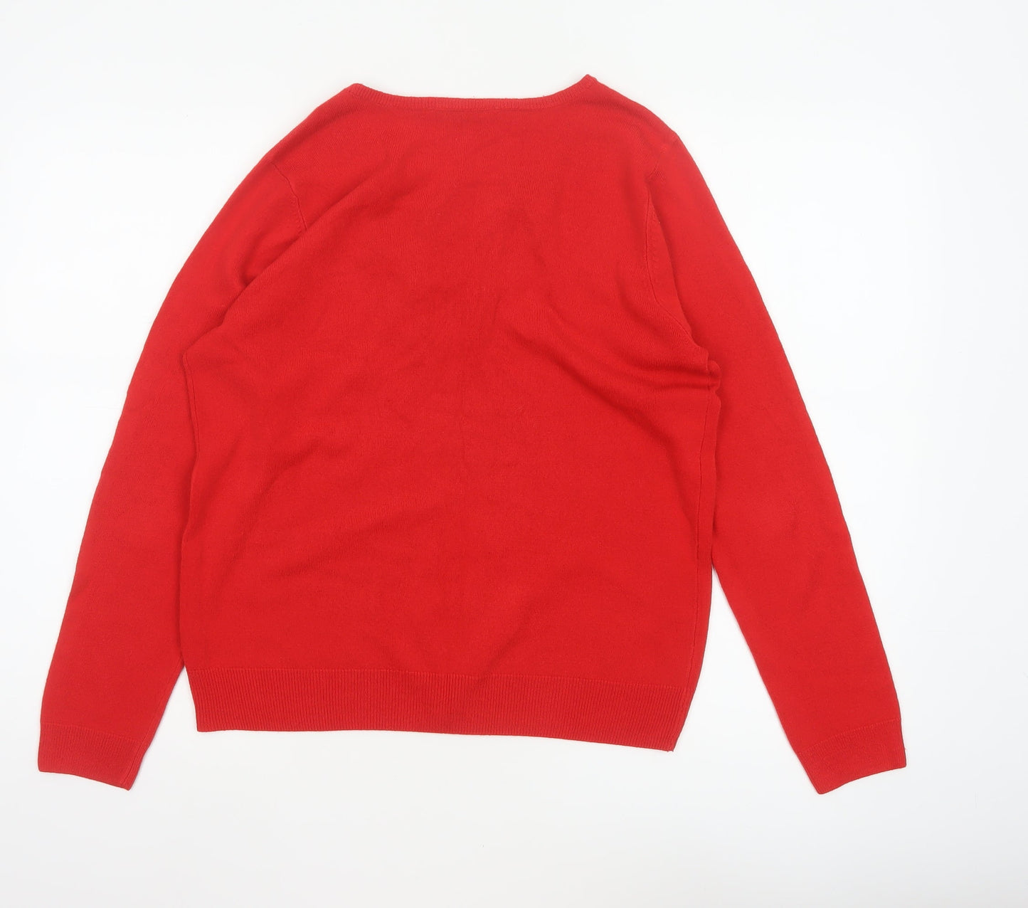 BHS Women’s Red Size 14 V-Neck Lace Detail Long Sleeve Jumper