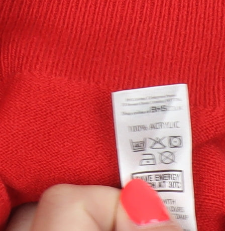 BHS Women’s Red Size 14 V-Neck Lace Detail Long Sleeve Jumper