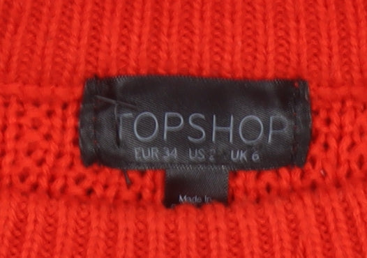 Topshop Women’s Red UK 6 Chunky Knit Crew Neck Pullover Jumper