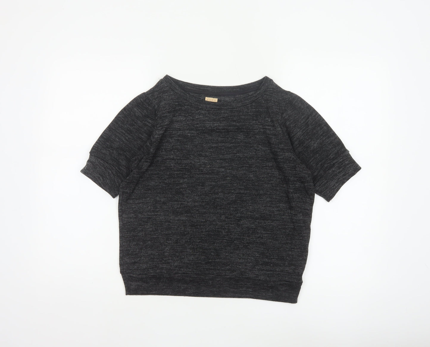Zara Trafaluc Women Black M Cropped Jersey Knit Raglan Short Sleeve Top