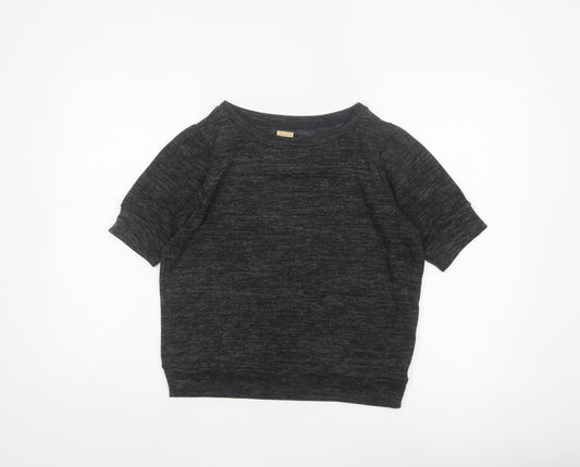 Zara Trafaluc Women Black M Cropped Jersey Knit Raglan Short Sleeve Top