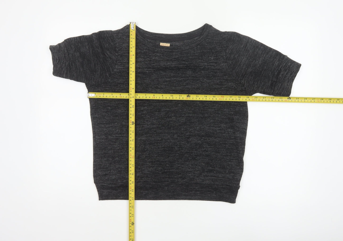 Zara Trafaluc Women Black M Cropped Jersey Knit Raglan Short Sleeve Top