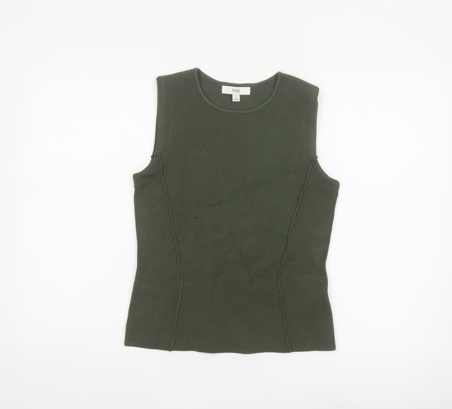 Marks and Spencer Women Green S Sleeveless Knit Tank Top Round Neck