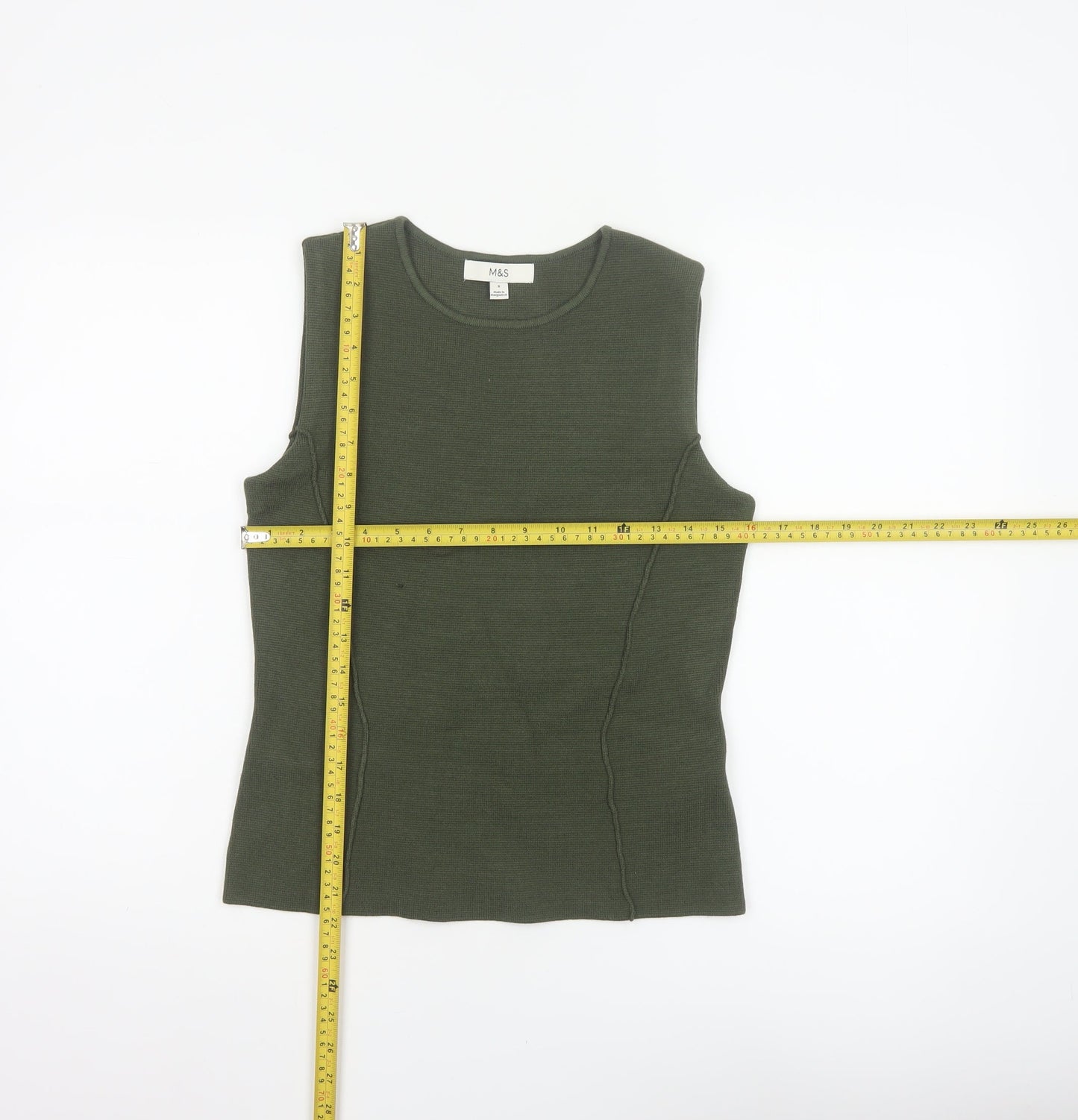 Marks and Spencer Women Green S Sleeveless Knit Tank Top Round Neck