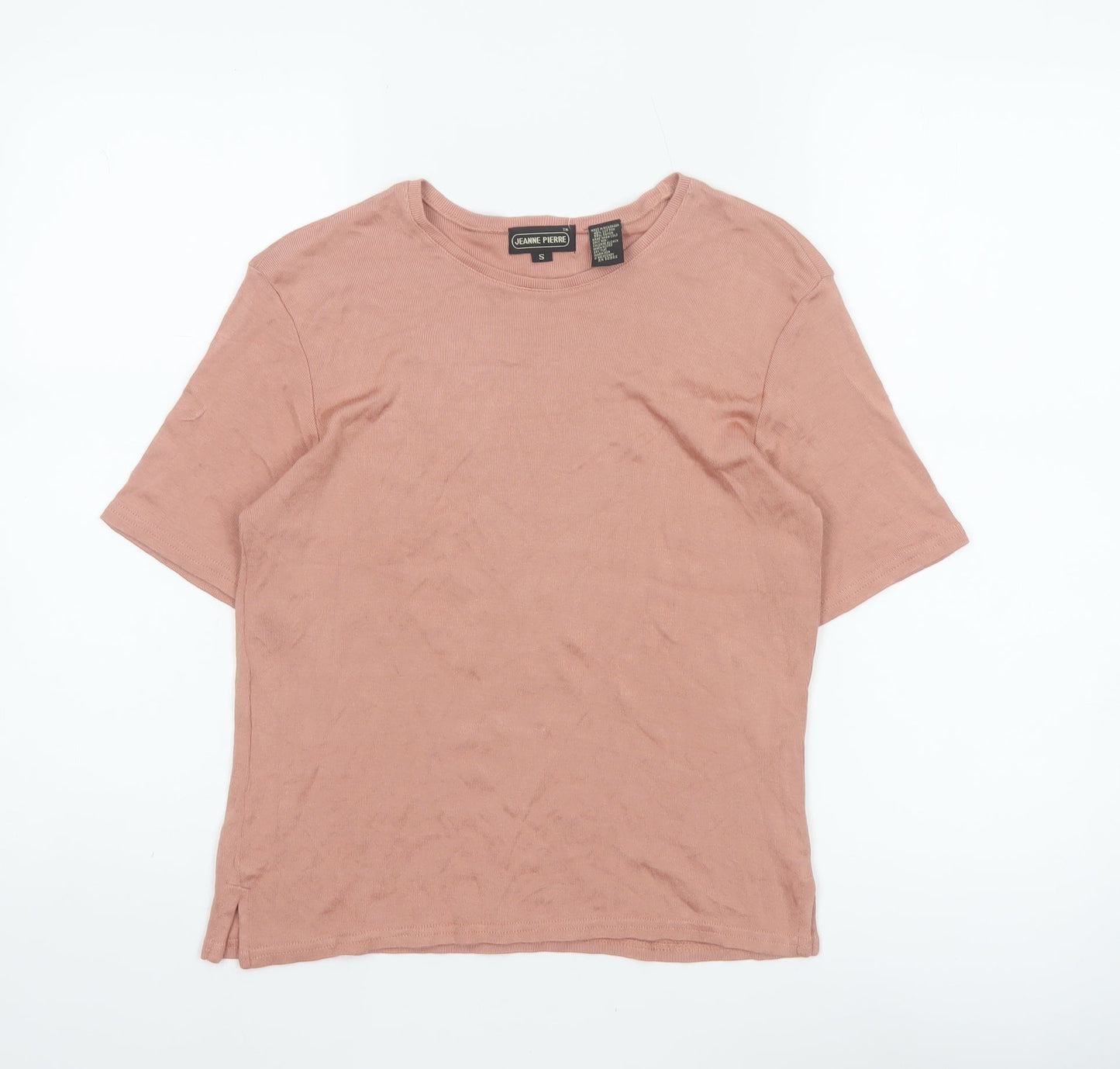 Jeanne Pierre Women Pink S Ribbed Jersey Crew Neck Short Sleeve T-Shirt