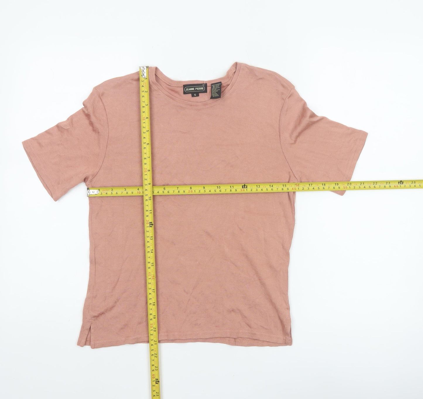 Jeanne Pierre Women Pink S Ribbed Jersey Crew Neck Short Sleeve T-Shirt