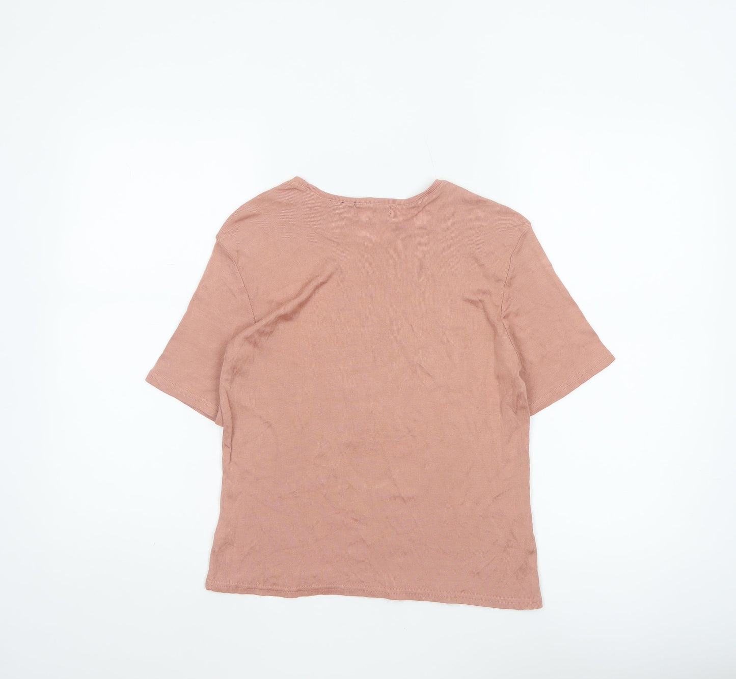 Jeanne Pierre Women Pink S Ribbed Jersey Crew Neck Short Sleeve T-Shirt