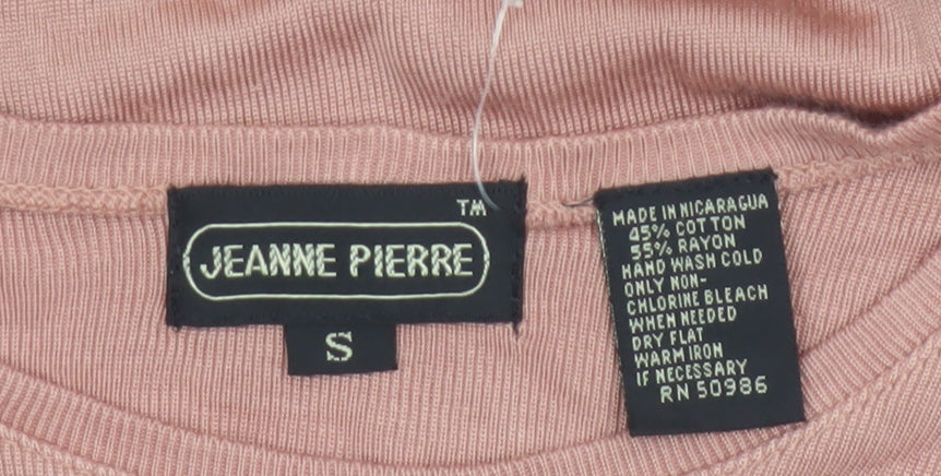 Jeanne Pierre Women Pink S Ribbed Jersey Crew Neck Short Sleeve T-Shirt