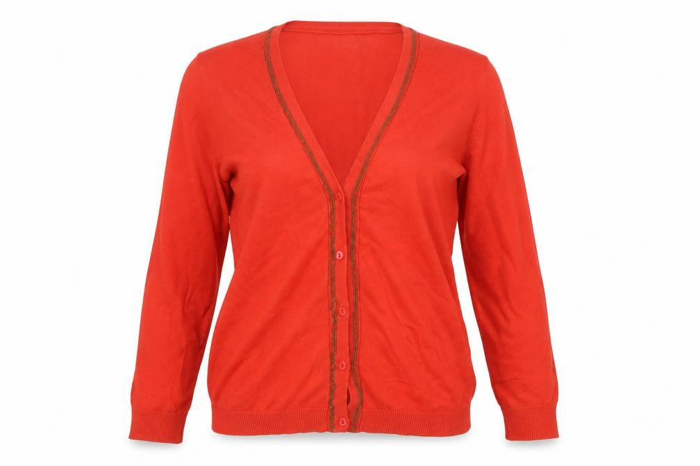 Zara Knit Women’s Red L V-Neck Button Cotton Blend Cardigan