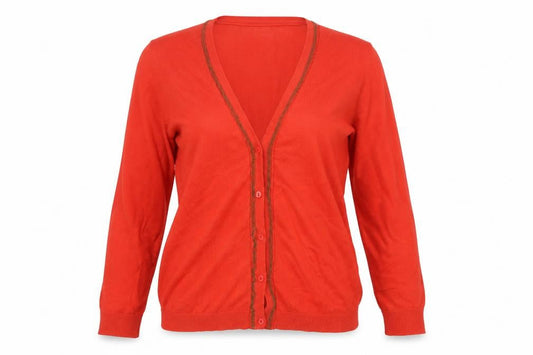 Zara Knit Women’s Red L V-Neck Button Cotton Blend Cardigan