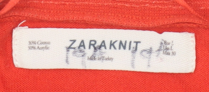 Zara Knit Women’s Red L V-Neck Button Cotton Blend Cardigan