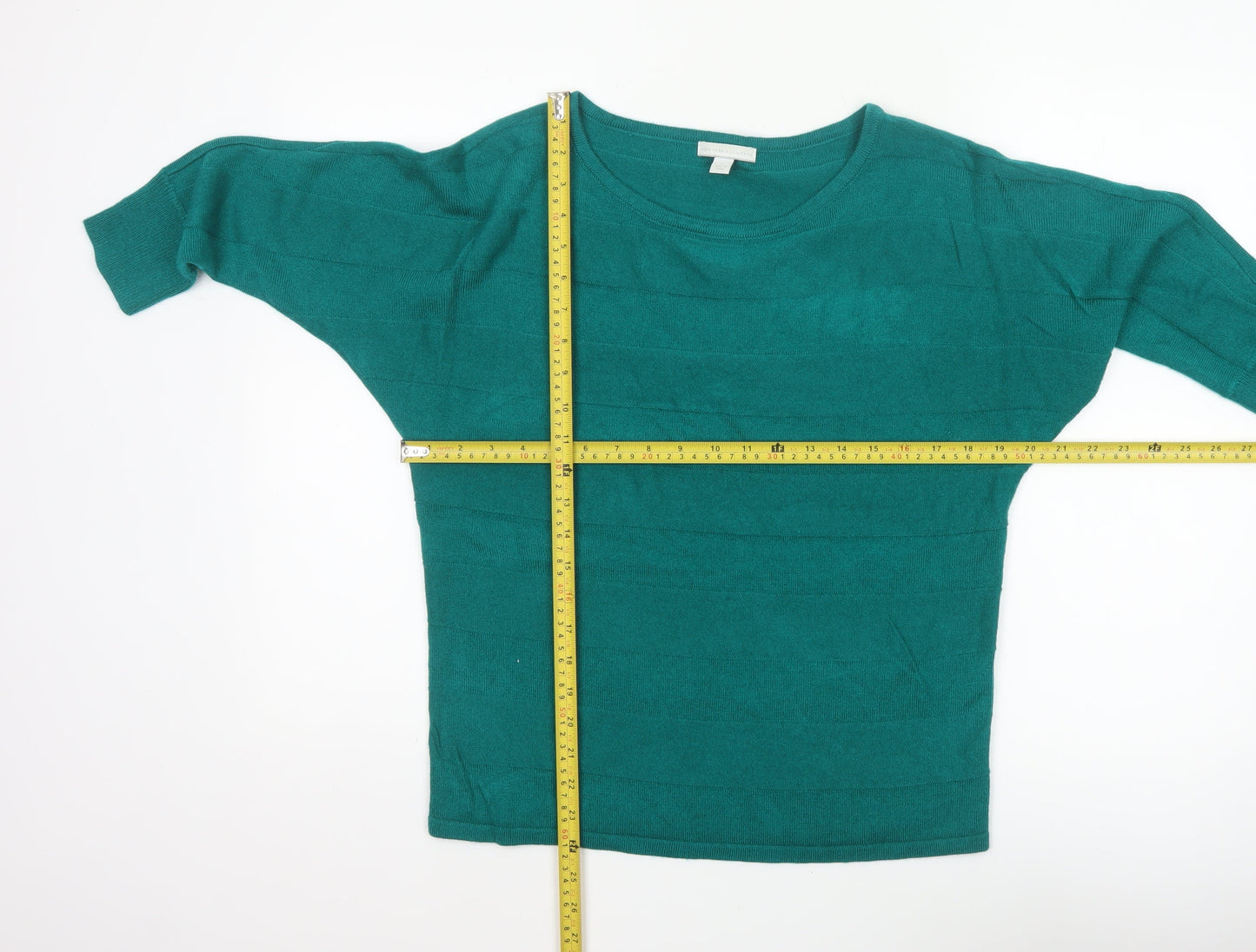 New York & Company Women Green S 3/4 Sleeve Knit Pullover Jumper