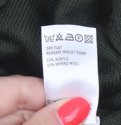 Marks & Spencer Men Green Large Merino Wool Blend Crew Neck Jumper