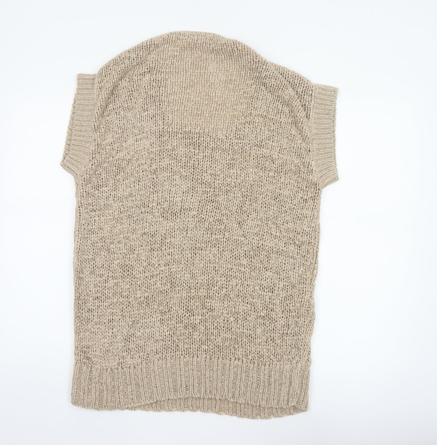 Per Una Women’s Beige L Open Knit Crochet Short Sleeve Tunic Jumper