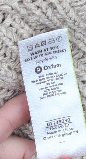 Per Una Women’s Beige L Open Knit Crochet Short Sleeve Tunic Jumper