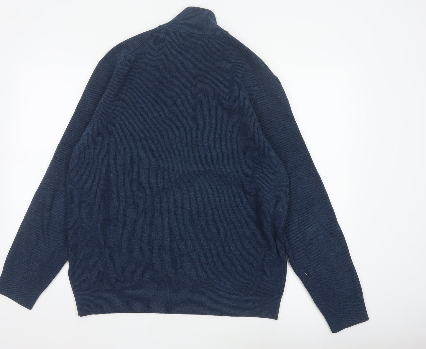 Marks & Spencer Men's Blue XL 1/2 Zip Cotton Blend Knit Jumper
