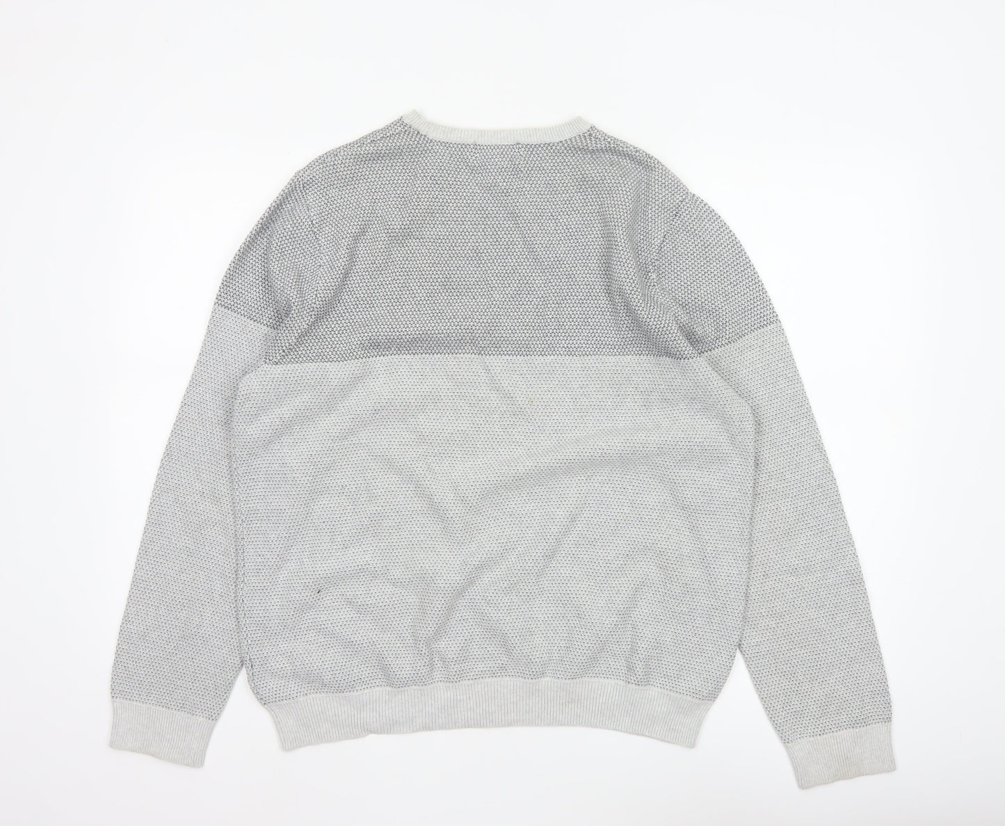 Marks and Spencer Men Grey L Pure Cotton Textured Knit Pullover Jumper