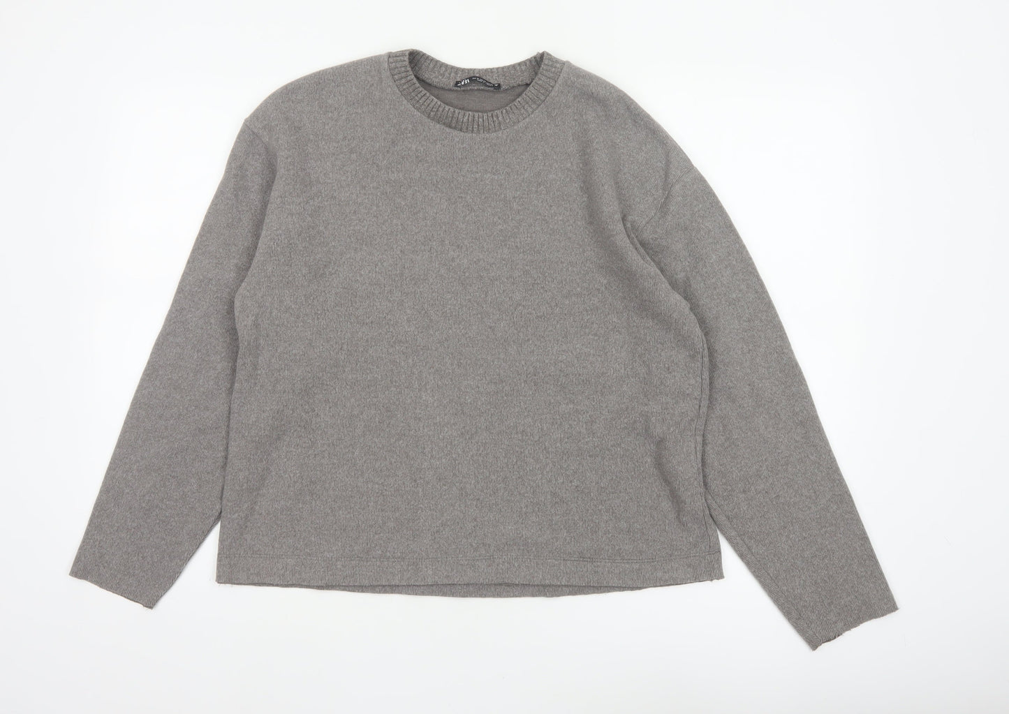 Zara Women Grey M Crew Neck Cotton Blend Knit Pullover Jumper
