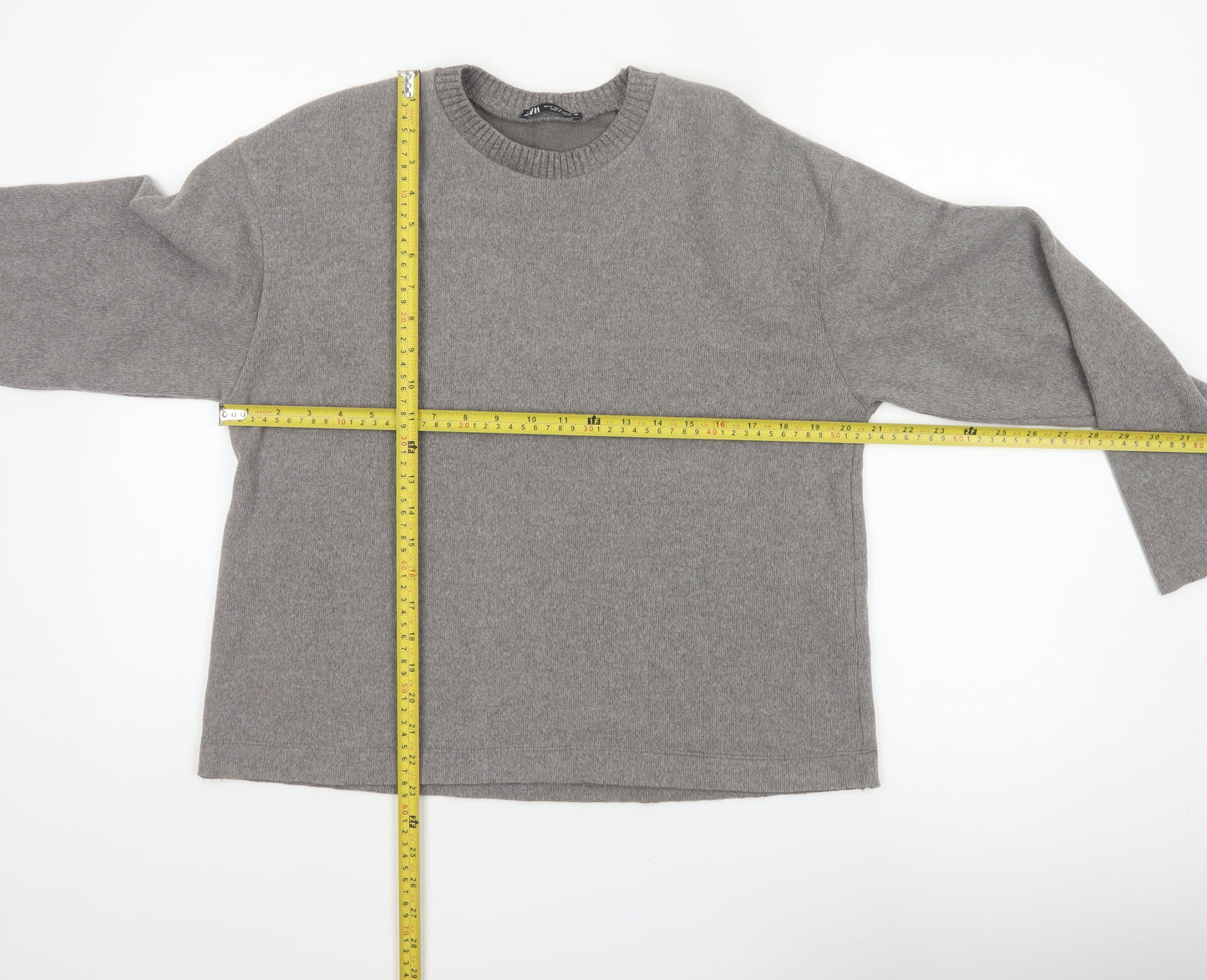Zara Women Grey M Crew Neck Cotton Blend Knit Pullover Jumper