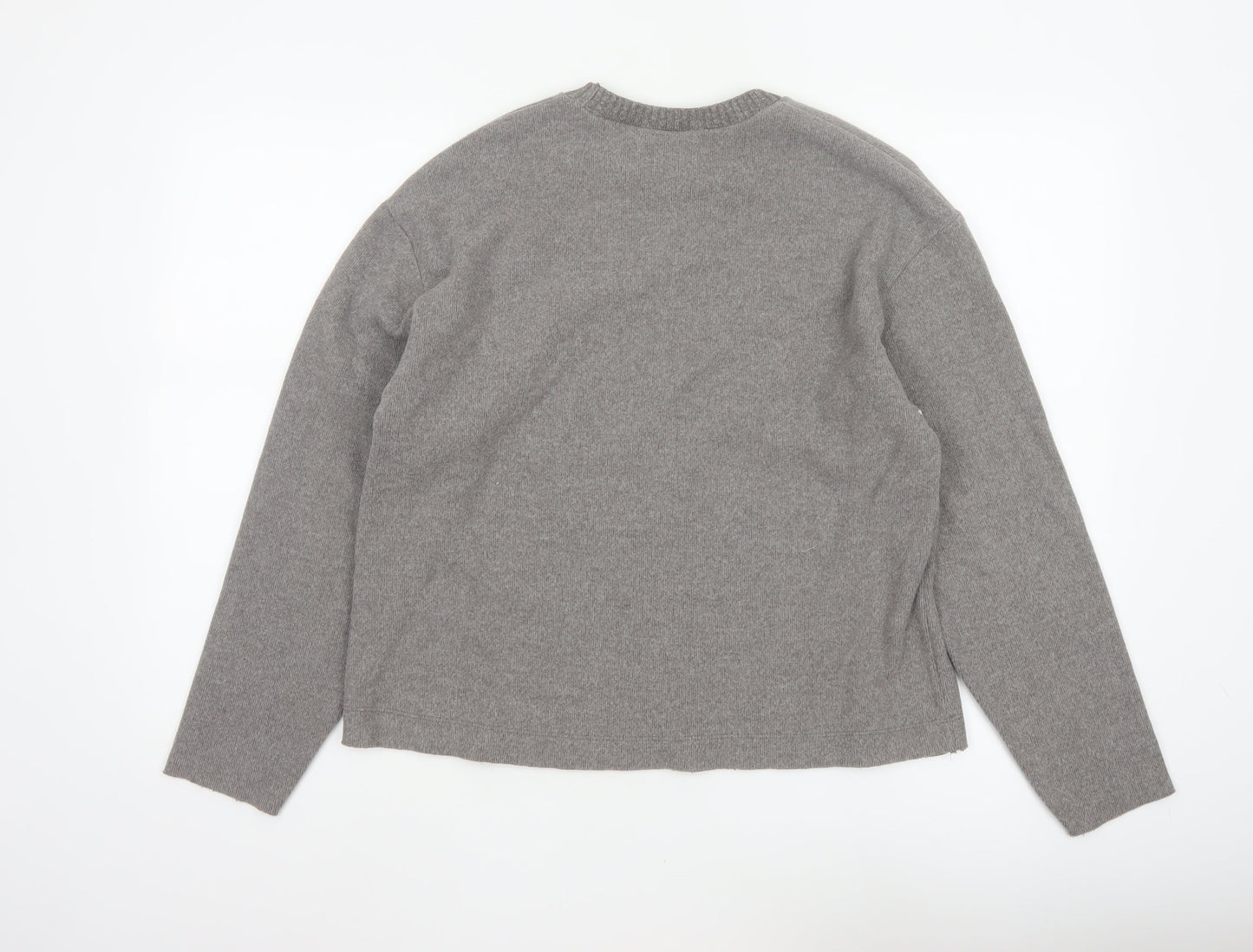 Zara Women Grey M Crew Neck Cotton Blend Knit Pullover Jumper