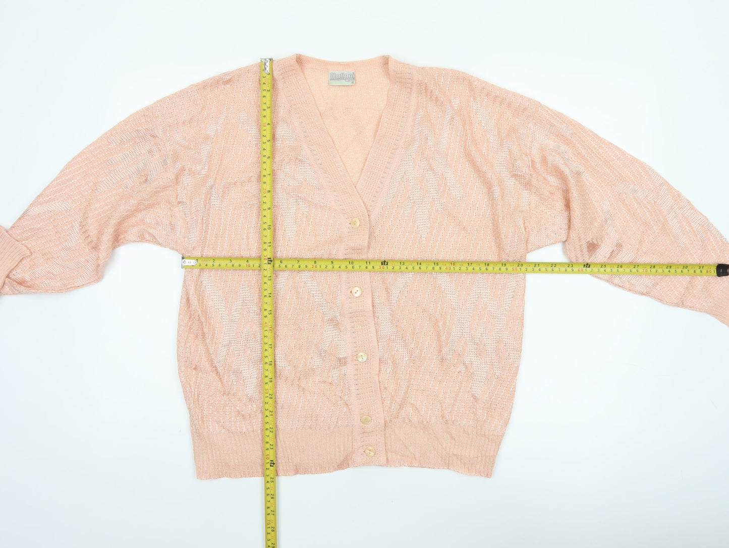 Mallani Women’s Pink UK 16 V-Neck Button Open-Knit Wool Blend Cardigan