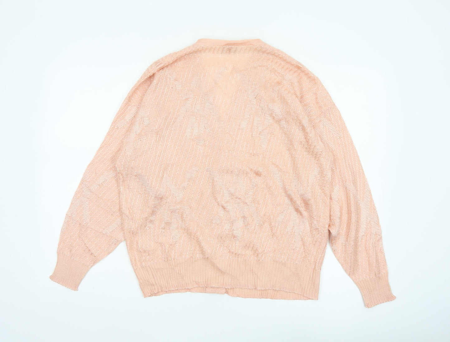 Mallani Women’s Pink UK 16 V-Neck Button Open-Knit Wool Blend Cardigan
